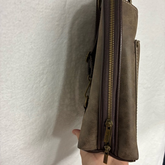 Sunflower Bee Mini Backpack Chala Brown Boho Vegan Leather Convertible Bag - Picture 9 of 12